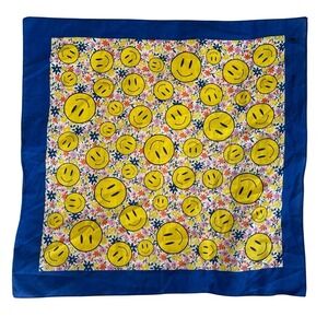 Vintage Handkerchief Bandana 20" USA Groovy SMILEY FACE Floral HAV-A-HANK hippy
